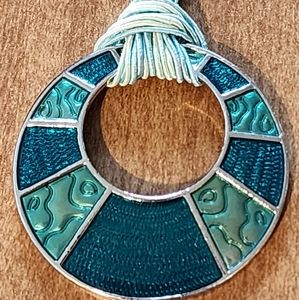 Lia Sophia Blue Green Enamel Pendant Necklace